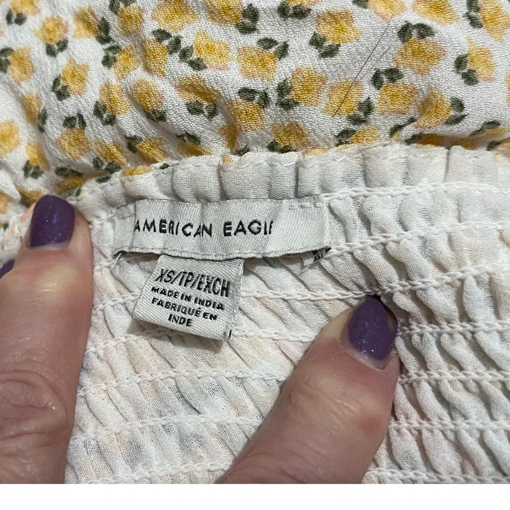 American Eagle Outfitters Floral Smocked Tiered Mini Skirt Yellow White XS‎